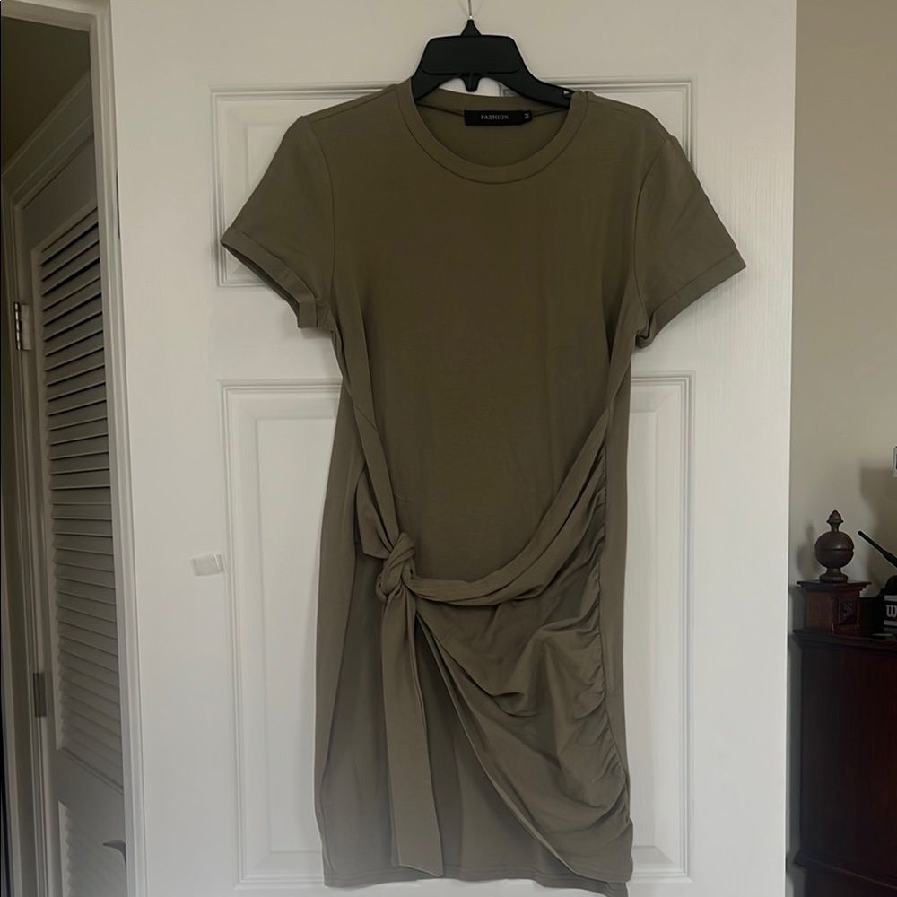 Fashion Nova Olive Green Knotted Dress